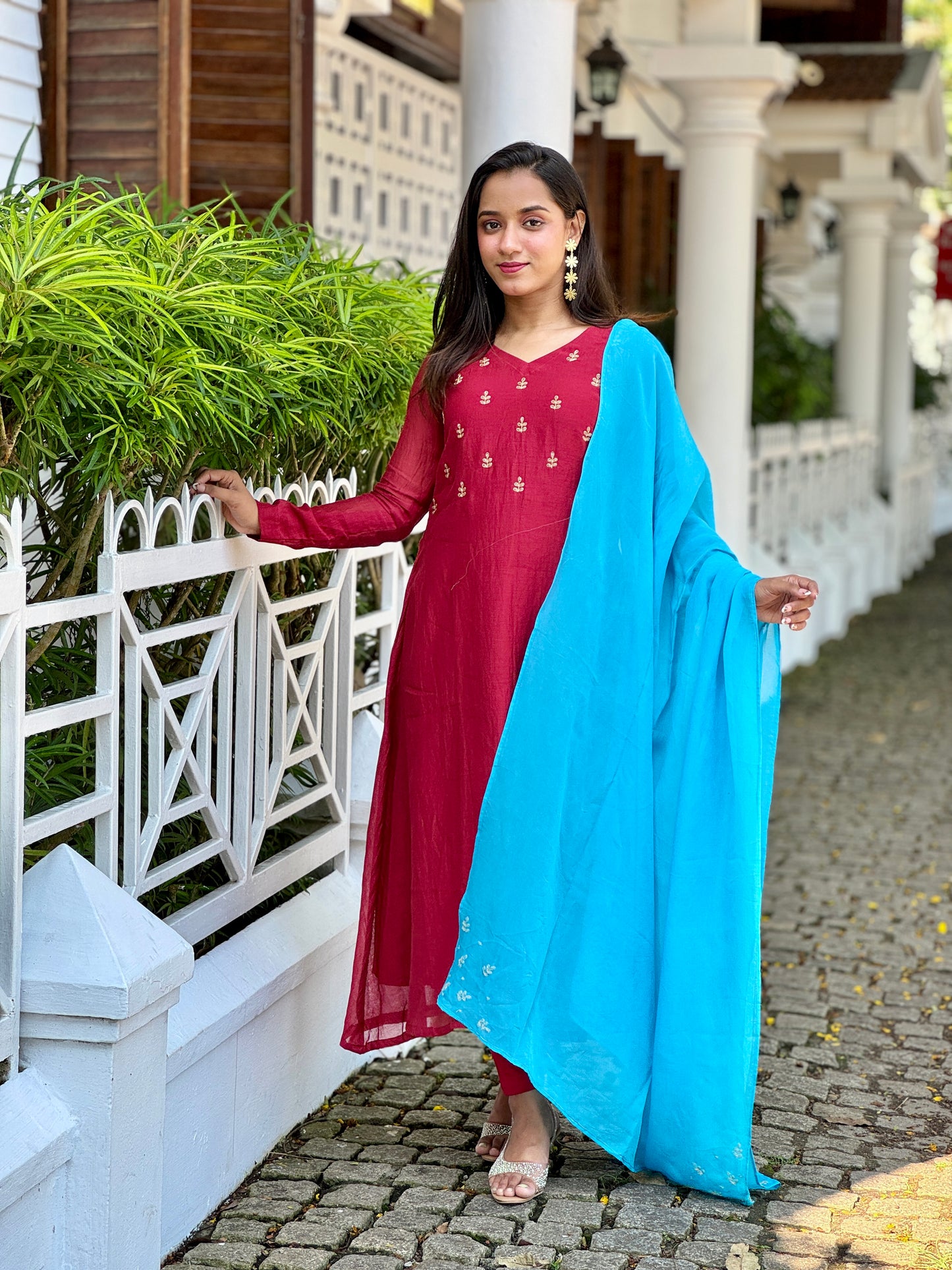 Premium Chanderi Silk handworked kurta with Organza dupatta