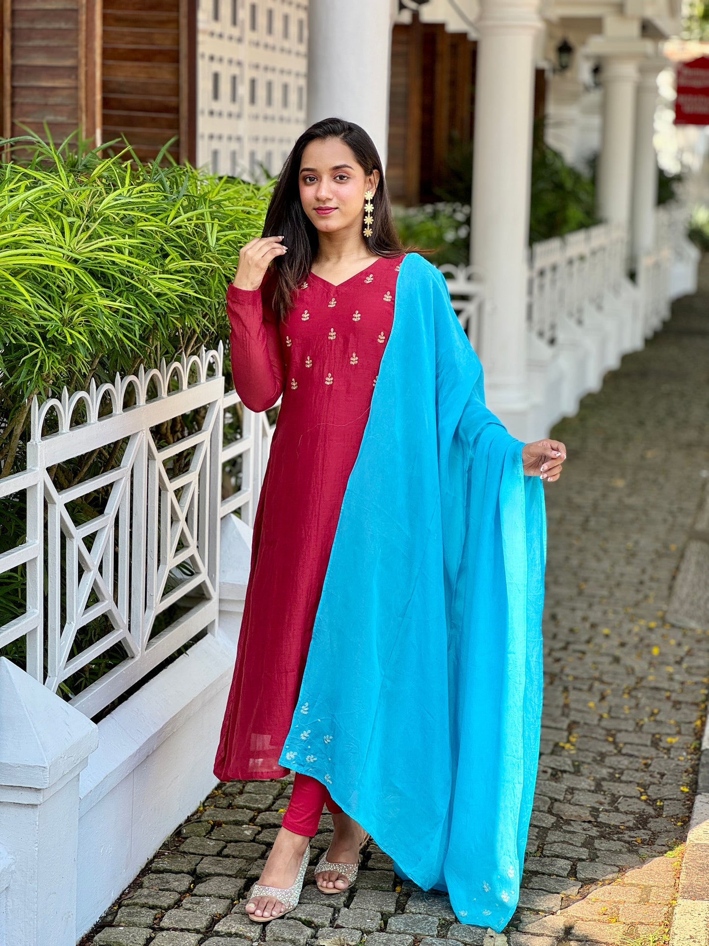 Premium Chanderi Silk handworked kurta with Organza dupatta