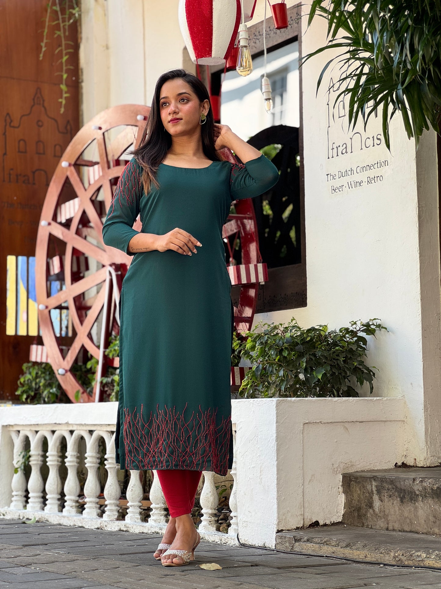 Green georgette handworked kurta