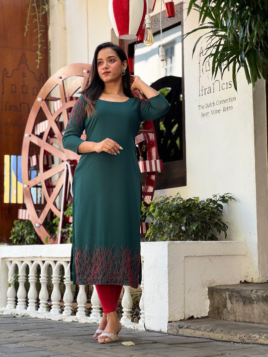 Green georgette handworked kurta