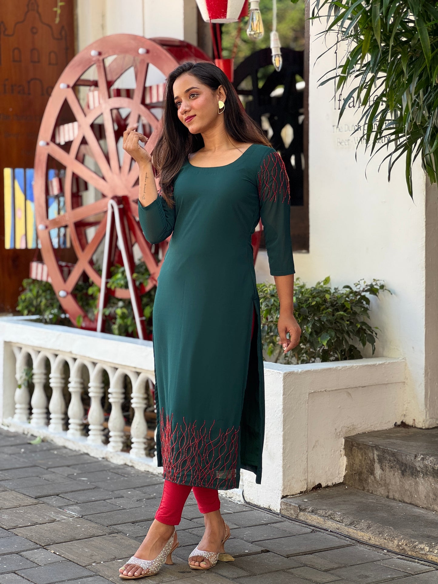 Green georgette handworked kurta