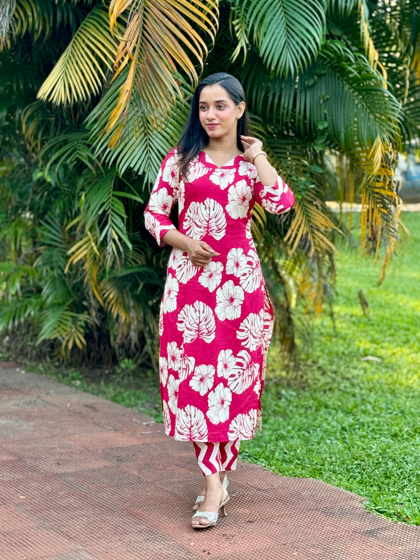 Pink Floral Kurta and Pant Set