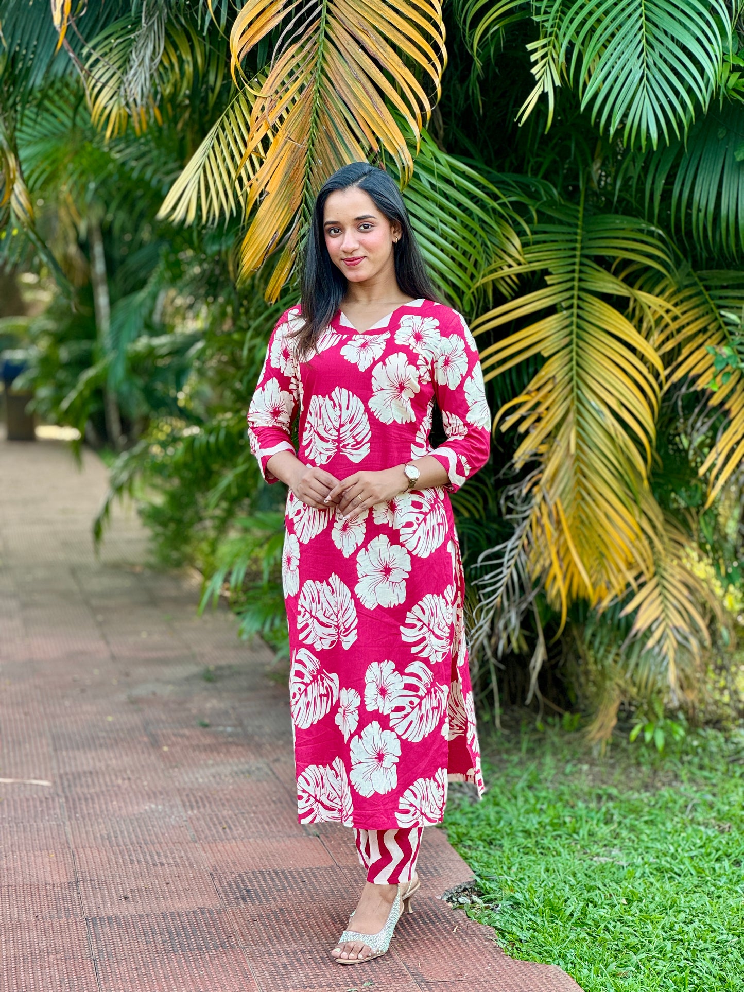 Pink Floral Kurta and Pant Set