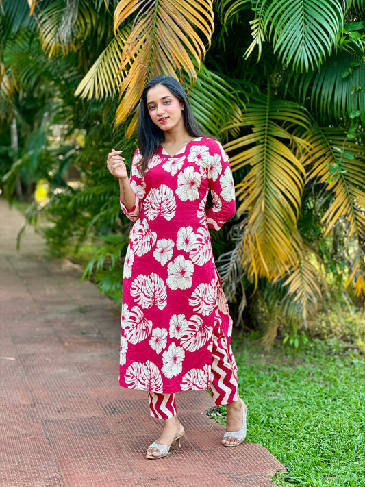 Pink Floral Kurta and Pant Set