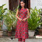 Red elephant printed closed neck Aline kurta with palazzo