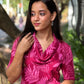 Pink cowl neck aline kurta with palazzo