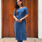 Teal blue kantha cotton kurta and pant set